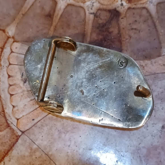 Belt buckle brass with a piece of shell vintage - Picture 2 of 3